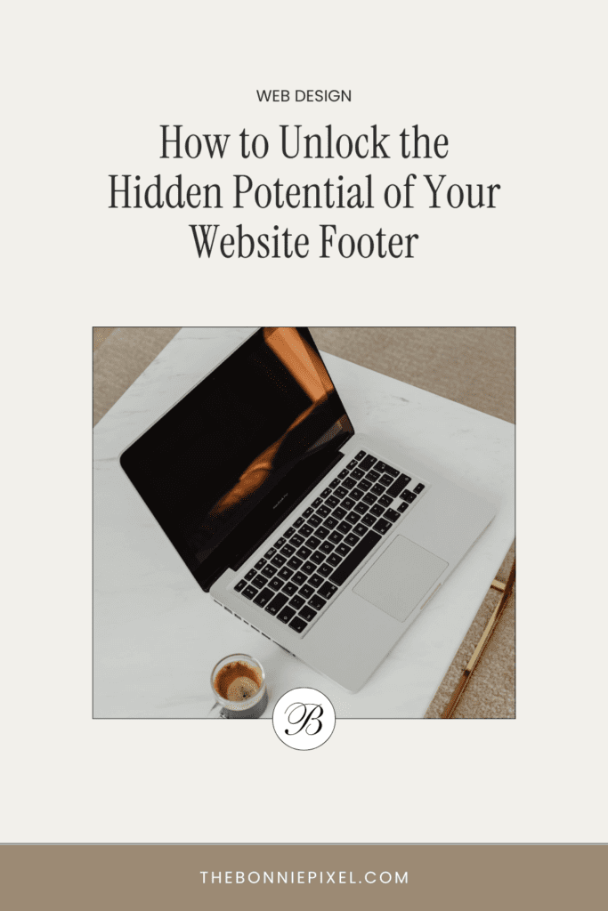 Text: "How to Unlock the Hidden Potential of Your Website Footer" above an image of an open laptop on a desk