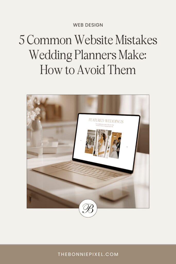 Common Website Mistakes and tips to avoid them with a laptop showing a wedding vendor website