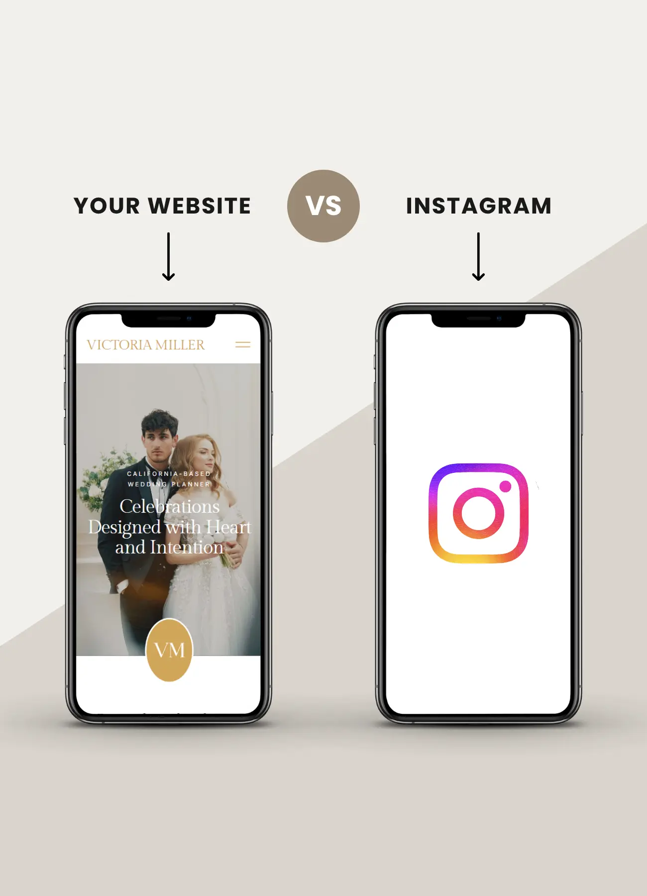 Comparison image showing a wedding planner website and Instagram app
